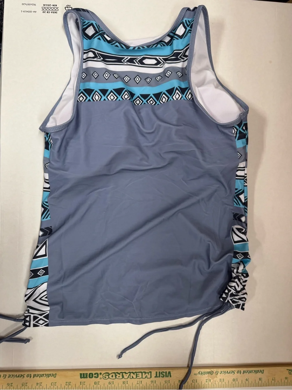 NWT Blue & White Ikat Print Tankini Swimsuit Set w/ Boy Shorts - L